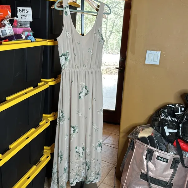 Show Me Your MuMu Kendall Maxi Dress Size XL Cream Green Floral Chiffon Low Back - Image 7
