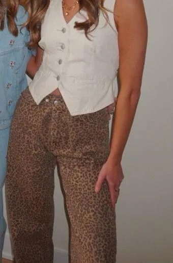 ZARA Leopard Print Jeans Wide-Leg - Image 3