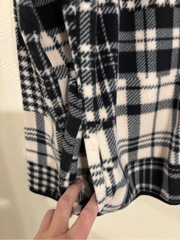 Lauren Ralph Lauren Black White Plaid Fleece Jacket Full Zip Size L - Image 5