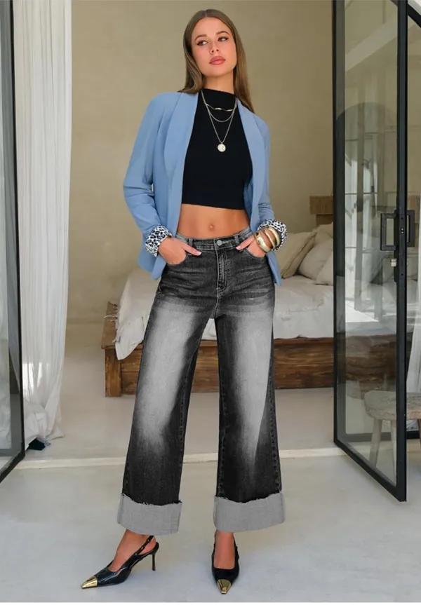 Exlura Wide leg cuff jeans - Image 2