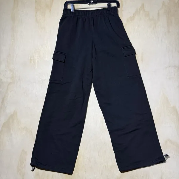 No Boundaries Women's S 4-6 Black Cargo Sweatpants Wide Leg Baggy Drawcord Y2K - Image 5