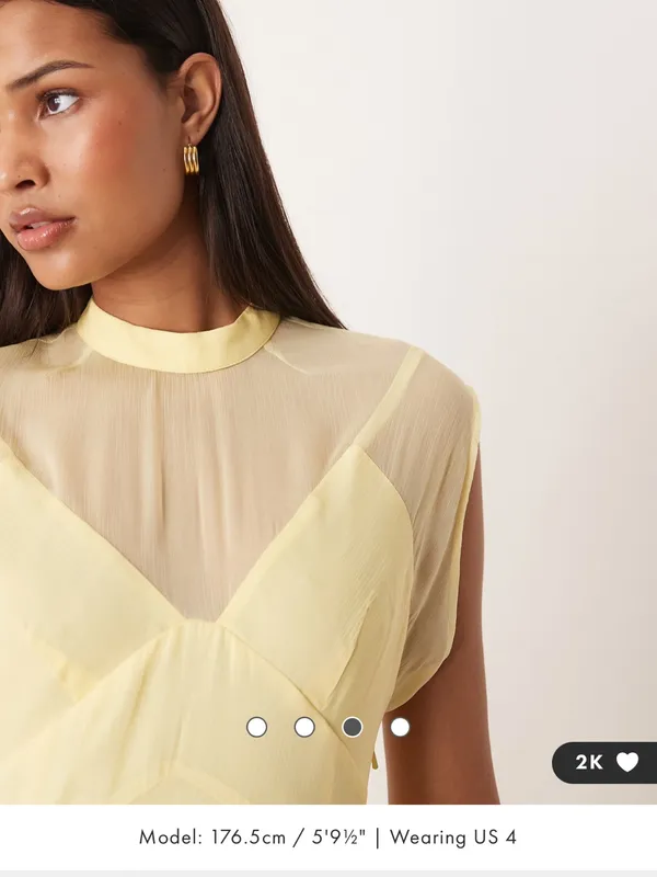ASOS Pale Yellow Handkerchief-Hem Midi Dress - Image 3
