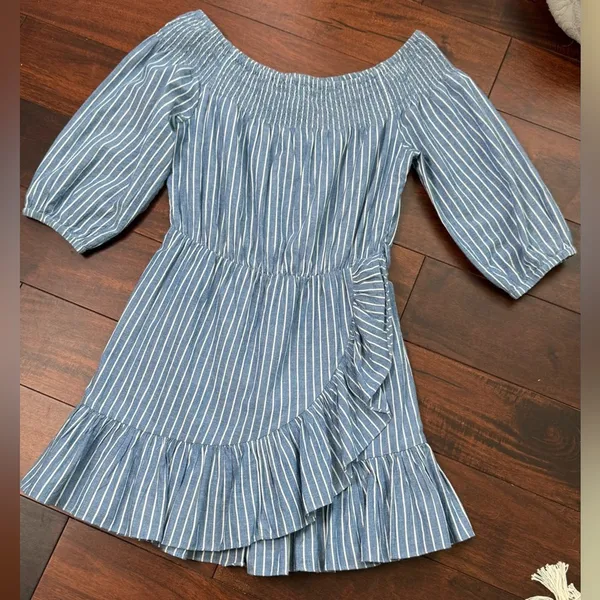 TULAROSA Maida Ruffle Dress in Blue White Stripe Size Small - Image 12