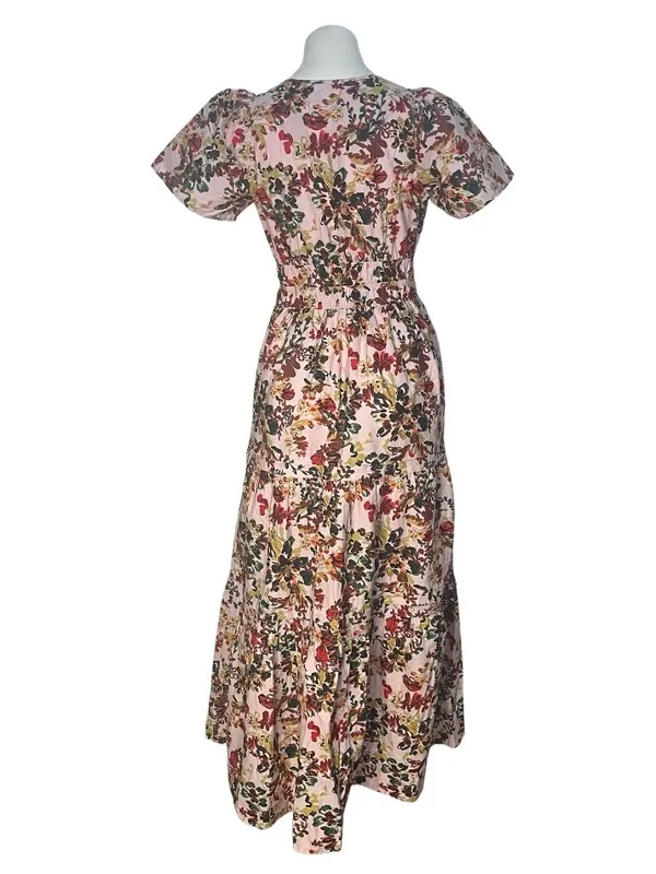 ANTHROPOLOGIE The Somerset Maxi Dress Medium Pink Floral Elastic Waist Size XS - Image 3