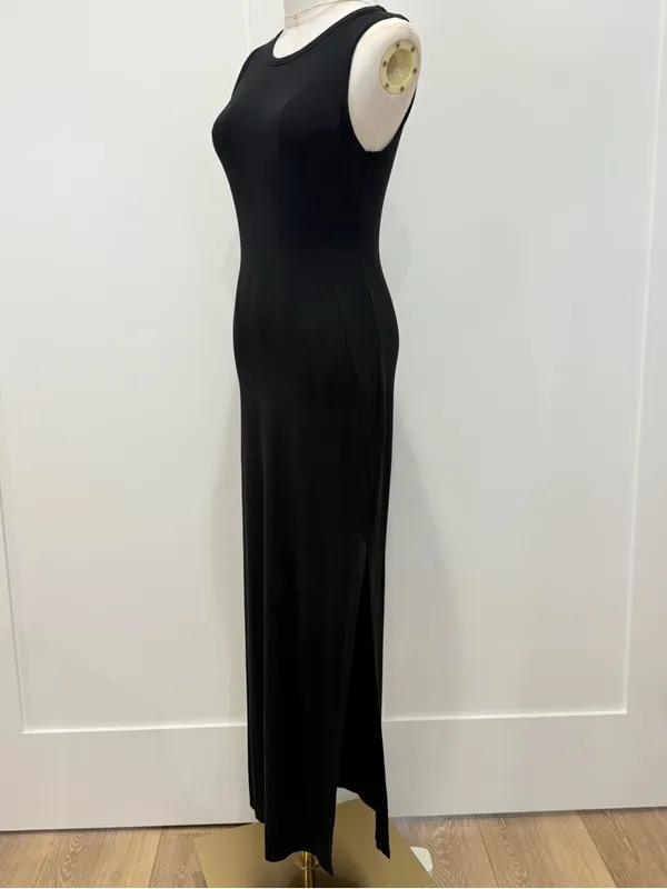 Quince Tencel Tank Maxi Dress Small Black Slit Minimal Vacation Classic Chic - Image 6