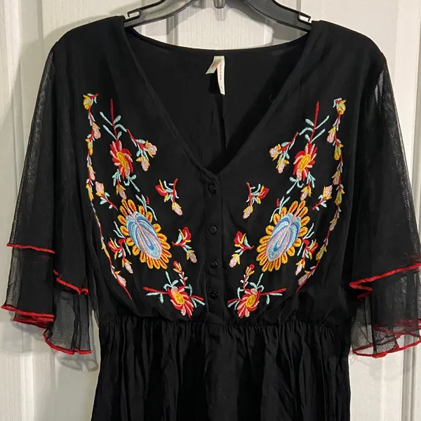 True Destiny Black Dress with Colorful Embroidery - Image 3