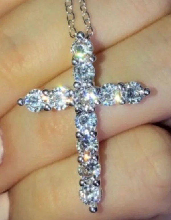 NEW Custom Cross Sterling S925 5 Star Cross Necklace Silver GLAM - Image 3