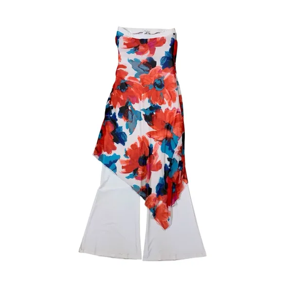 Joseph Ribkoff Floral Strapless‎ Jumpsuit Womens 4 Wide Leg Overlay Dressy - Image 4