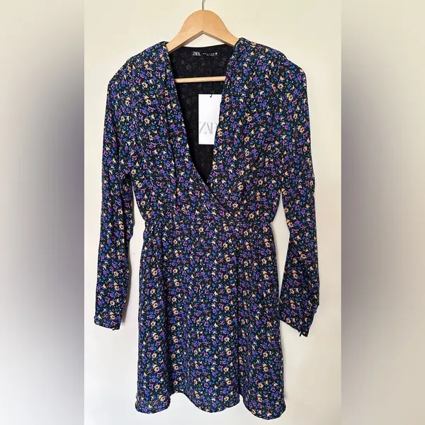 Zara Mini‎ Dress | Boho Floral Print | Women’s XS | Shoulder Pads | Long Sleeve - Image 9
