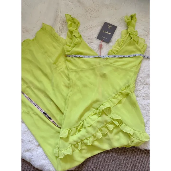 House of CB Ruffle Trim Plunge Maxi Dress S - Lime Green - Image 5