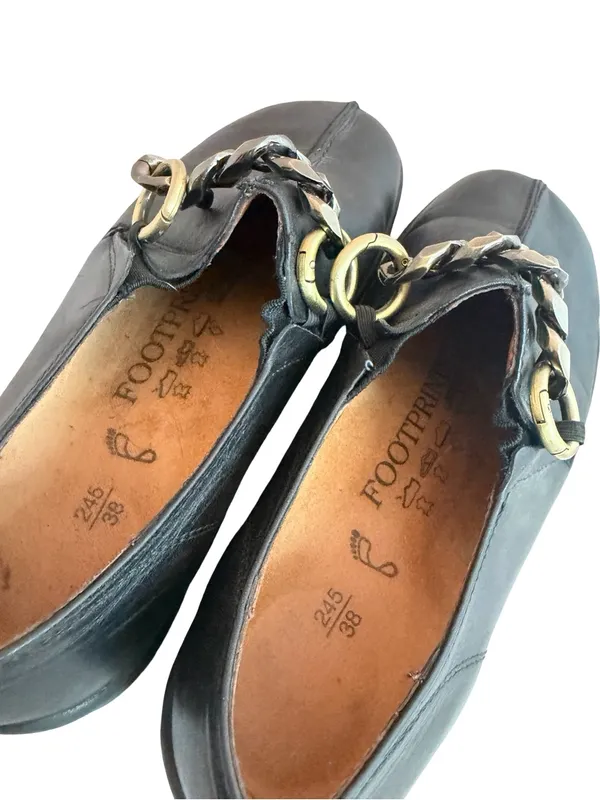 Birkenstock Footprints Black Slip-On Loafers Shoes w/ Chain Comfortable Size 38 - Image 6