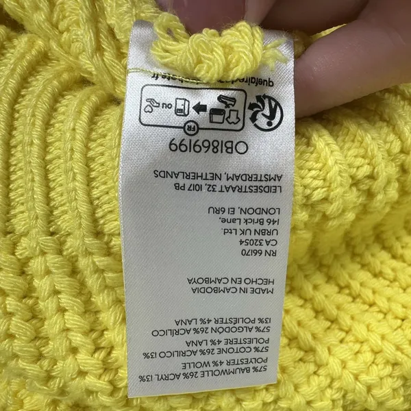 Anthropologie Maeve Yellow Chunky Knit Sweater Sz Medium Cotton Wool Blend Vneck - Image 6