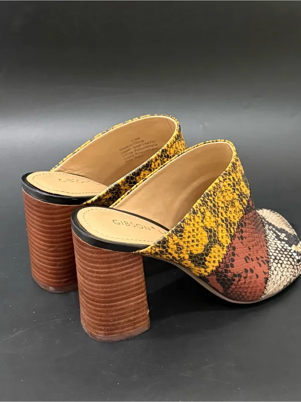 GIBSON LATIMER Mya Patchwork Snakeskin Leather Block Heel Mules Size 7.5 - Image 4