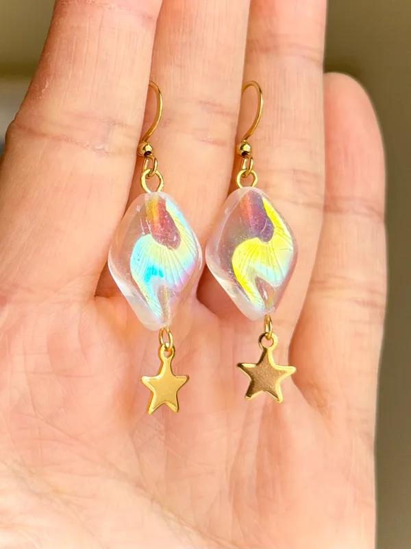 Handmade cute whimsical style quality Czech glass beads unique dangle earrings🩵 - Image 5