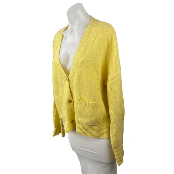 Abercrombie & Fitch Womens Yellow Long Sleeve Button Down Cardigan Sweater Top L - Image 3