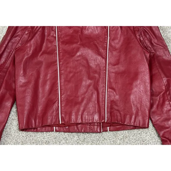 Vintage 80s Wilsons Red Genuine Leather Puff Sleeve Cropped Jacket Size 12 - Image 4