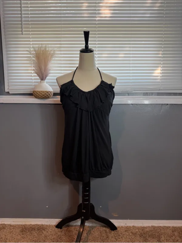 Victoria's Secret Bra Tops Black Ruffle Halter Cami Built-In Bra Bubble Hem Y2K XL - Image 3