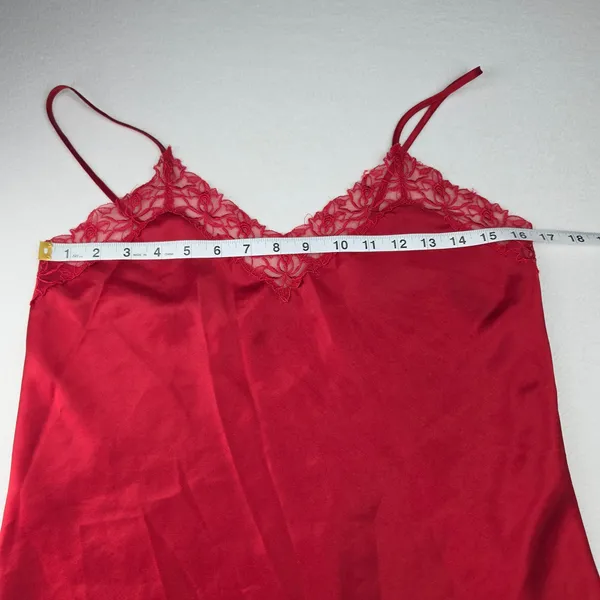 Victoria's Secret Gold Label Vintage Red Satin Lace Trim Chemise Slip Dress S - Image 7