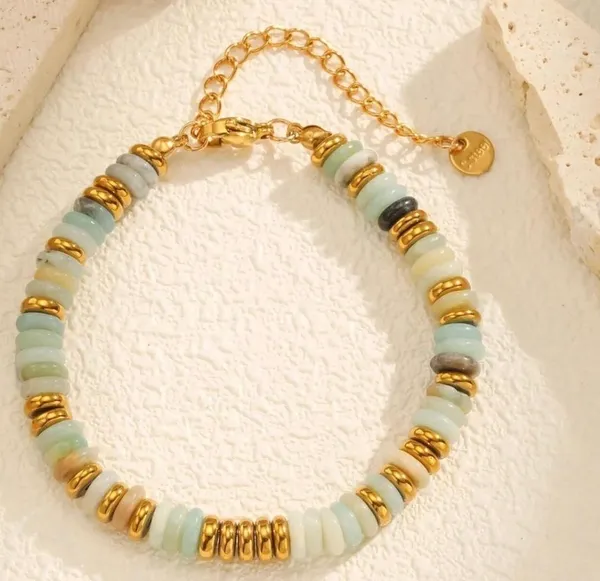 Gold and turquoise beaded bracelet handmade natural stones - Image 4