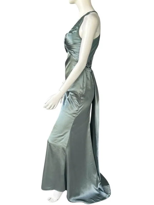 Monvelli Elegant Halter Satin Floor Mermaid Prom Gown Sage Green Size 4 NWT - Image 3