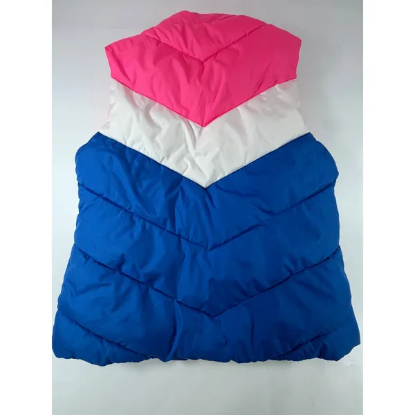 Gap Womens Warmest Puffer Vest Neon Pink Blue White Colorblock Chevron Size M - Image 2
