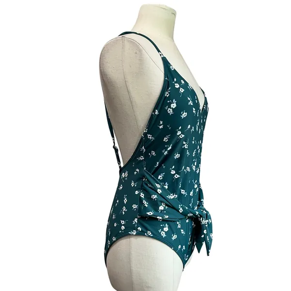Hollister One Piece Floral Low Back V Neck‎ Front Tie Swimsuit Sz XL - Image 4