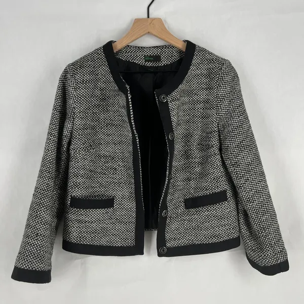 Stile Benetton Blazer Womens S Black White Tweed Casual Office Work‎ Snap Front - Image 7