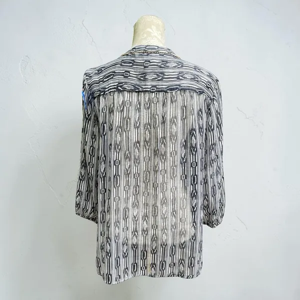 Charter Club Sheer Beaded Tassel Tunic Top XL Coastal Cowgirl Boho Navy White - Image 7