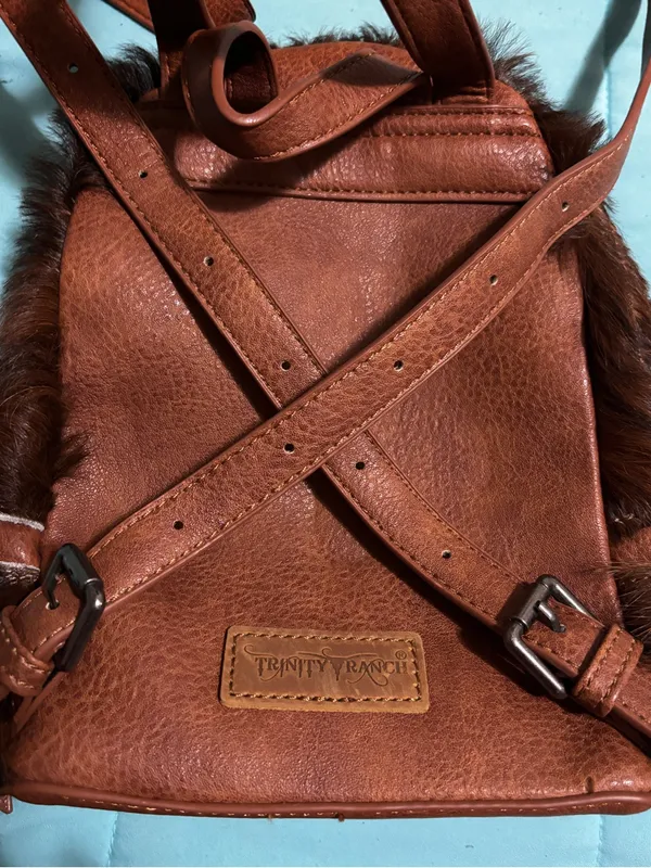 Trinity Ranch Montana West Hair-On Cowhide Backpack Purse + Card Holder RARE - Image 2