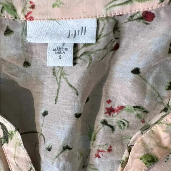 J. Jill Floral Cream Red‎ Green Peach Button Down Shirt Top S Cotton Silk - Image 5