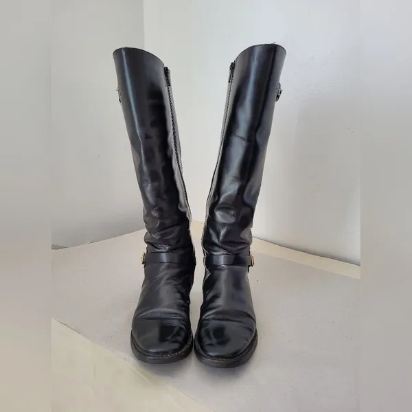 Cole Haan City Knee High Boots Vegan Leather Black Equestrian Low Heel Size 6 - Image 3