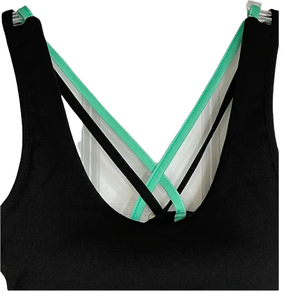 YMI Womens‎ Sports Bra Size Small Black With Green Straps Crossback - Image 2