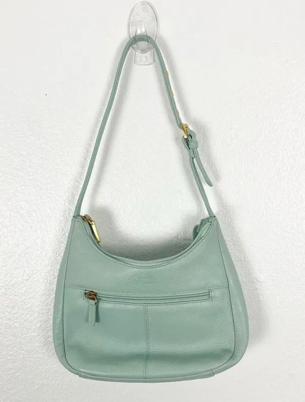 STONE MOUNTAIN Green Soft Leather Adjustable Strap Zipper Closure Shoulder Bag - Image 5
