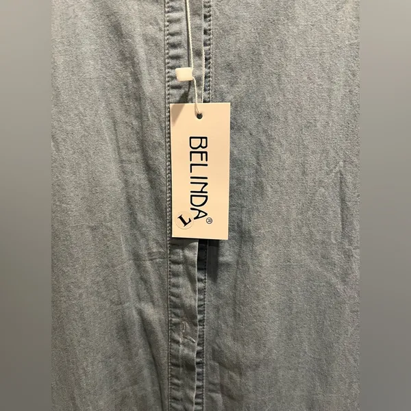 Blue Denim Short Sleeve Ruffle Dress Sz L/XL New - Image 2