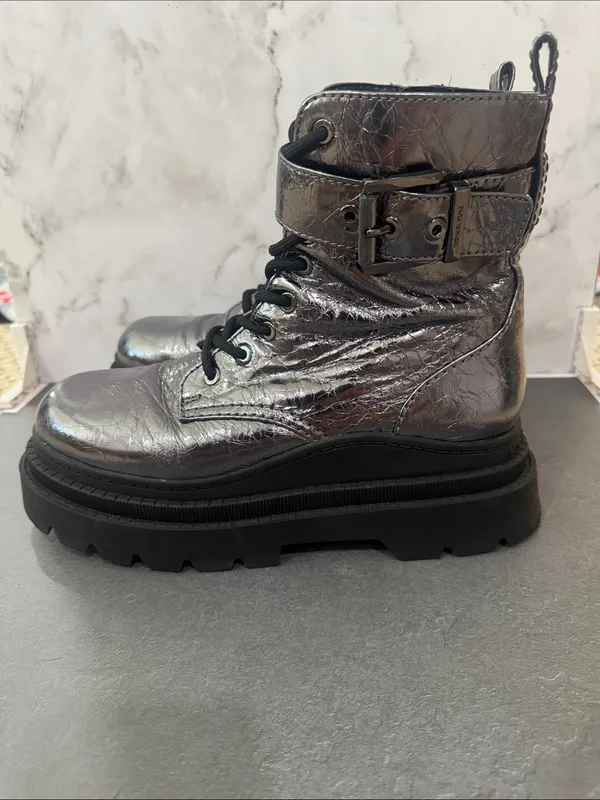 MK Colby Crackled Metallic Leather Combat Boot - Image 5