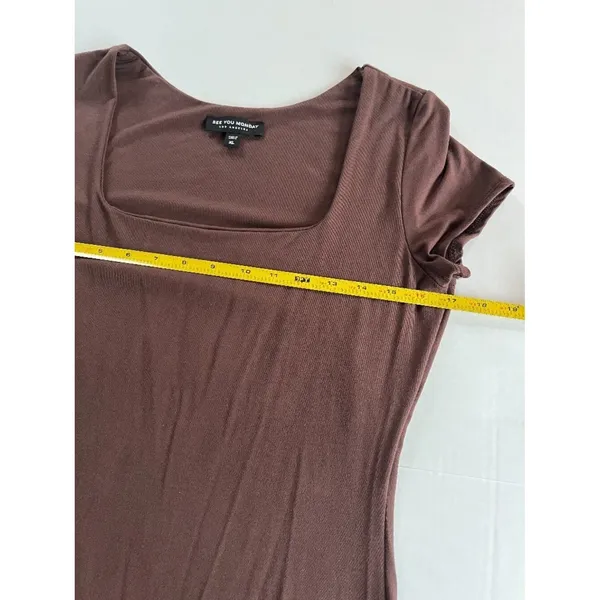 Sz L Brown‎ See You Monday T-Shirt Maxi Dress Square Neck Pullover - Image 6