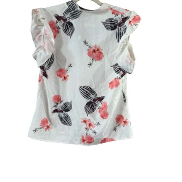 Pink Cap Sleeve Blouse with Ruffled Notched Collar Size L - Image 3