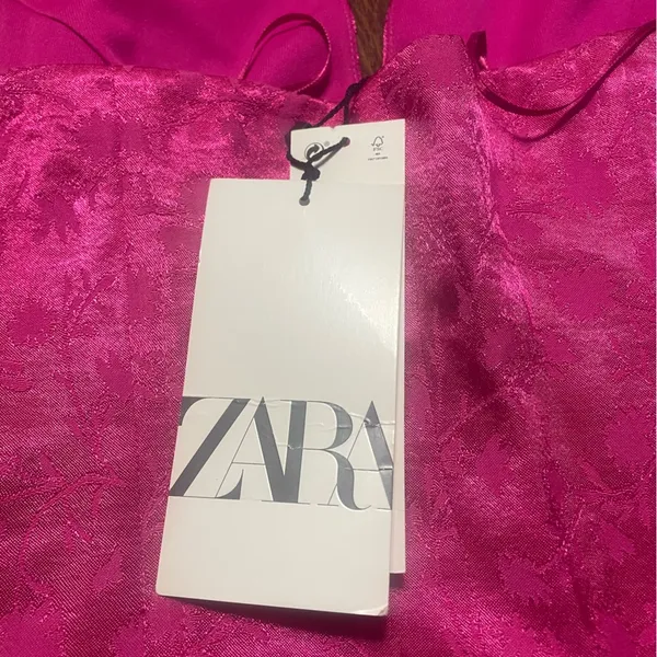 ZARA Jacquard Halter Corset Cropped Keyhole Top Button Side Zip Hot Pink Size M - Image 4