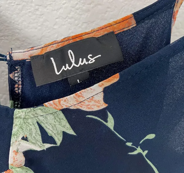 Lulus Feeling Freesia Navy Blue Floral Print Handkerchief Hem Maxi Dress - Image 5