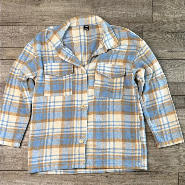 Blue and Tan Plaid Utility Jacket - Image 2