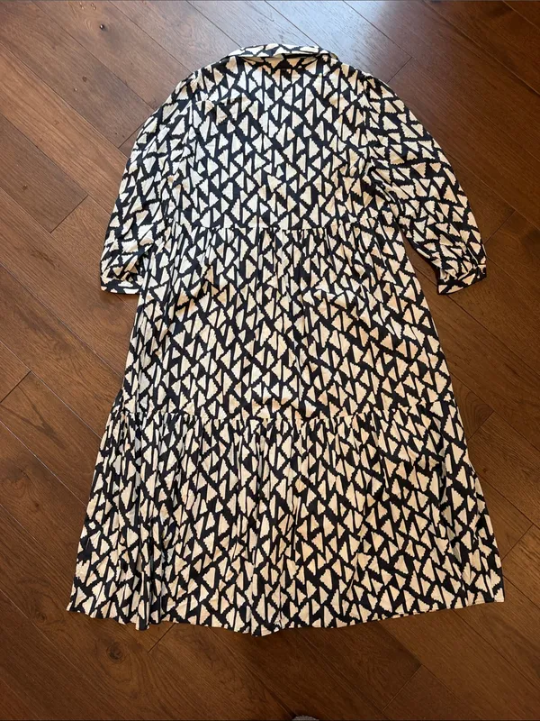 Zara Long Print Collar Dress in Black/Off White Size XL - C30-110 - Image 8