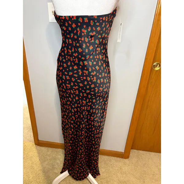 Anthropologie‎ Tilda Strawberry Print Satin Strapless Maxi Slip Dress NEW - Image 6