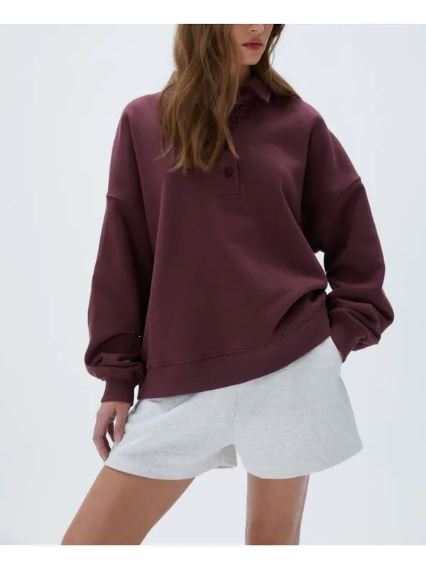 Adanola Slouchy oversized Button Up Sweatshirt Burgundy XL NWT - Image 2