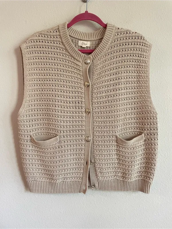 Elan Sleeveless Knit Sleeveless Sweater Cardigan - Taupe Size Medium - Image 3