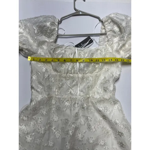 LULUS White Textured Floral Jacquard Mini Dress S - Image 7