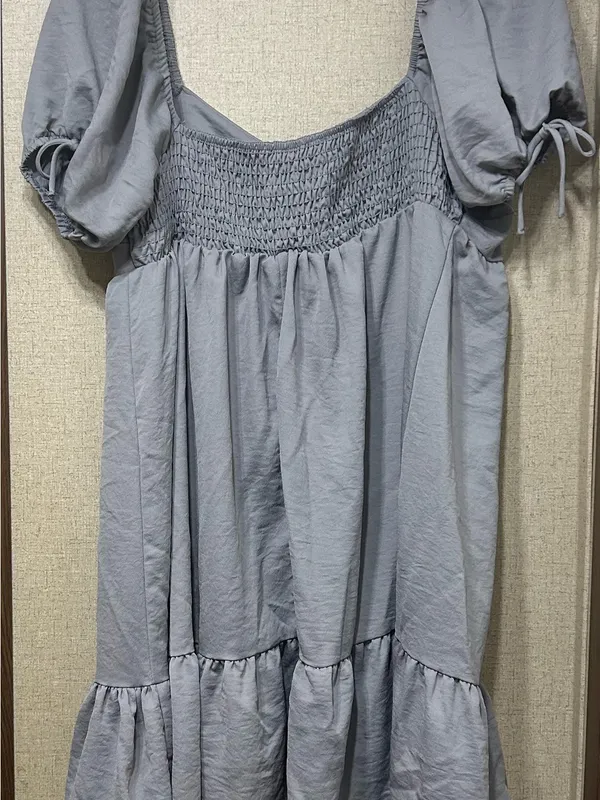 Altar'd State Puff Sleeve Tiered Dress in Dusty Blue - Image 2