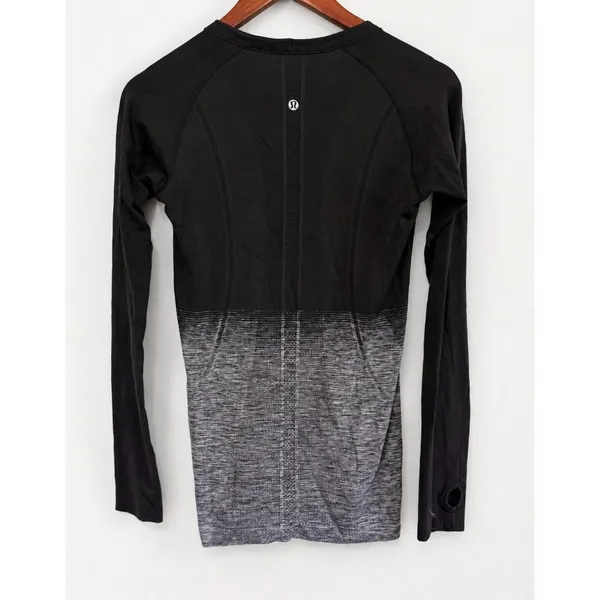 Lululemon Women's Swiftly Tech Long Sleeve Crew Black Grey Ombre Top Size 8 - Image 4