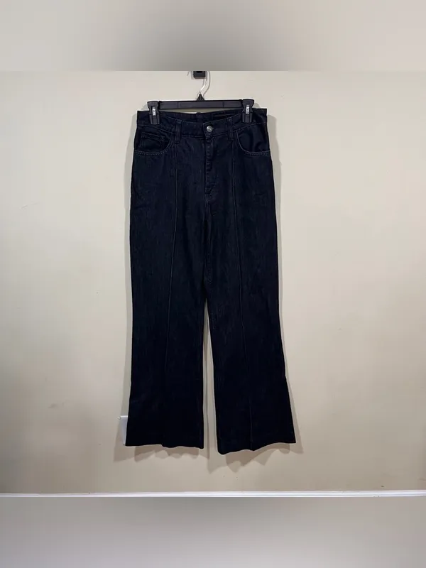 Zara Pintuck Wide Leg Jeans dark blue denim size 4 EUC high waisted - Image 3