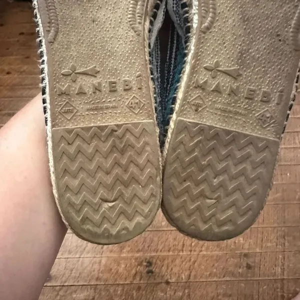 Manebi Anthro blue striped raffia size 8 artsy slip on flats - Image 2