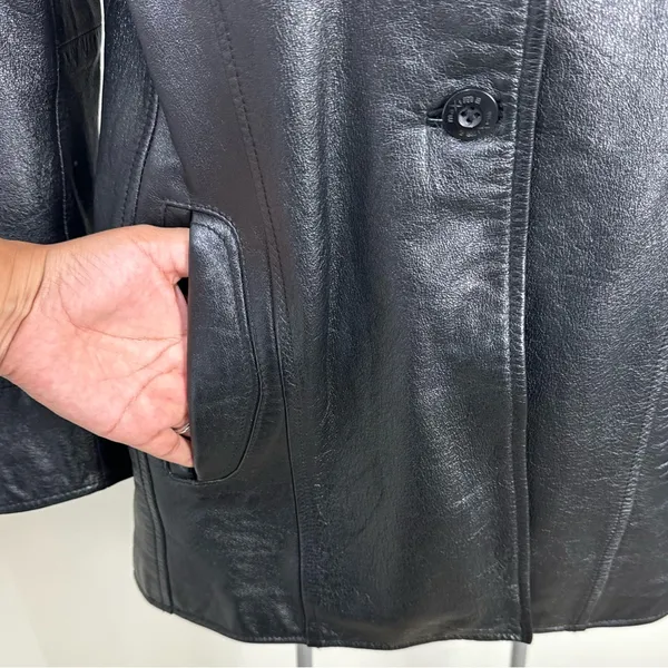 Wilson's Leather MAXIMA Genuine Leather Jacket Mid Length 90s Y2K Size Large Black - Image 4